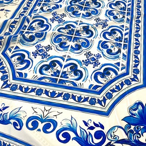 Blue Majolica fabric, Sicilian print Silky Crepe Fabric , Fabric by the yard, Panel Fabric 150100cm // 1.64 1.09 yard image 6