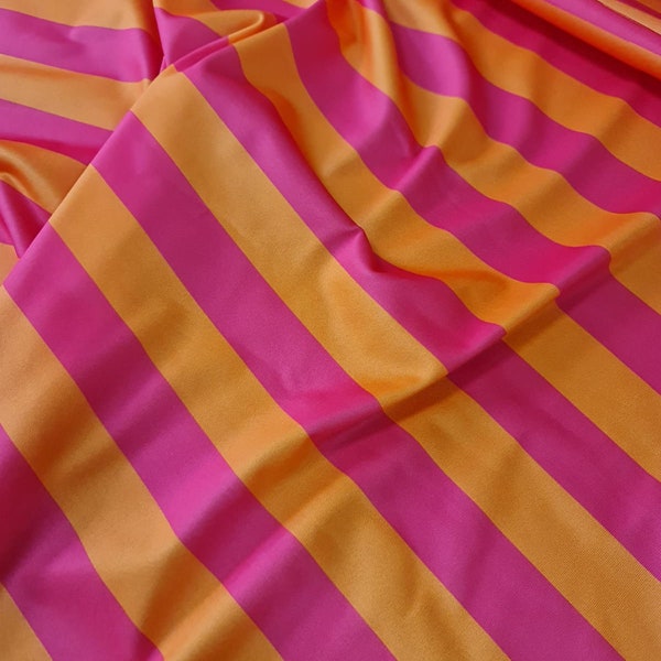 Striped Pattern Fabric, spandex 4-way stretch fabric, Orange pink Lycra fabric