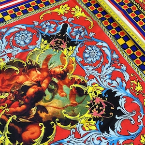 Sicilian Pattern Fabric - Red Blue Decorative Fabric