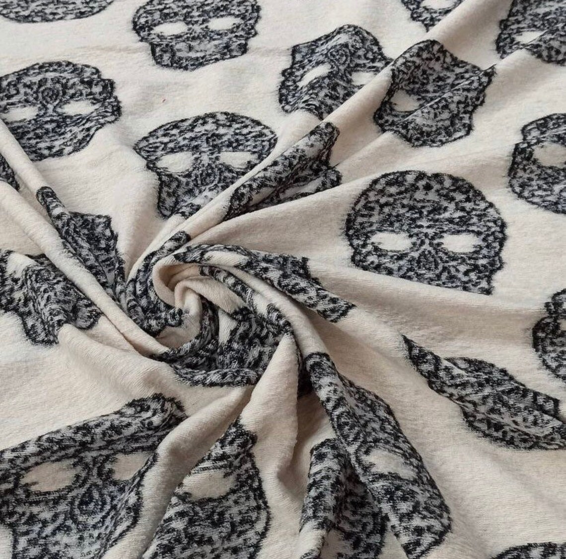 Skull Pattern Upholstery Fabric Off Whote Boucle fabric | Etsy
