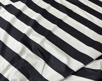 Striped Pattern Fabric, spandex 4-way stretch fabric, Black Off-white color striped