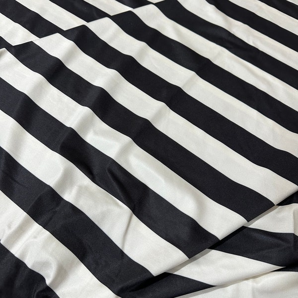 Striped Pattern Fabric, spandex 4-way stretch fabric, Black Off-white color striped