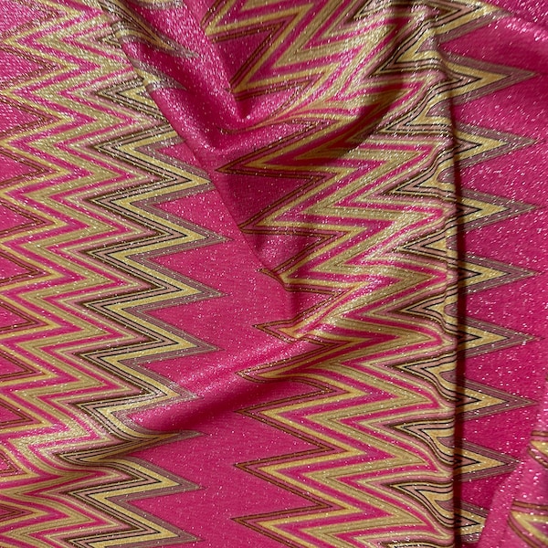 Pink Zigzag Pattern Knit Fabric, Lurex Fabric, 4-Way Stretch Spandex Fabric, Dancewear, tights, craft, dress fabric, Evening Dress Fabric