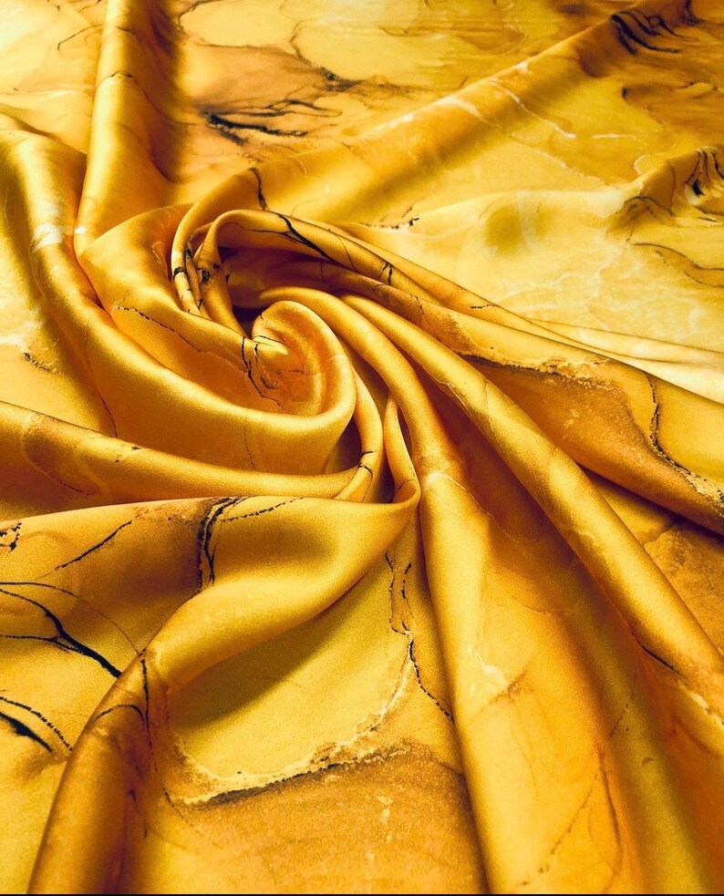 Yellow Silky Satin Tie Dye Pattern Satin Fabric by the Yard Etsy