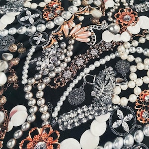 Black Jewelry Fabric with Pearl Pattern for Elegant Accessories