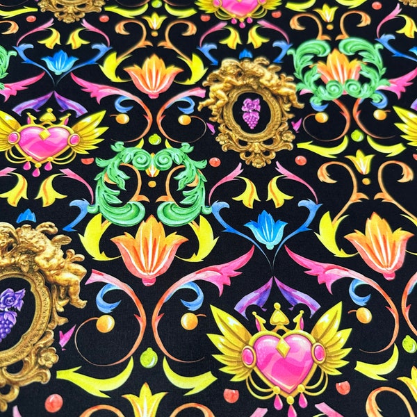 Spandex Fabric, Colored Baroque pattern fabric, Dancewear, swimwear, tights, craft, dress fabric