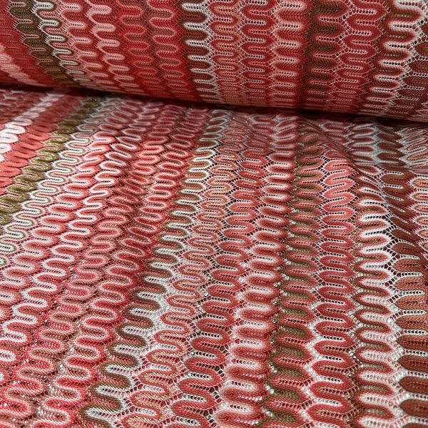 Zigzag Knit Jersey fabric, luxury fabric, italian Fabric, dress, swimwear, pareo, shirt, craft, blouse, Peach color Chevron Fabric