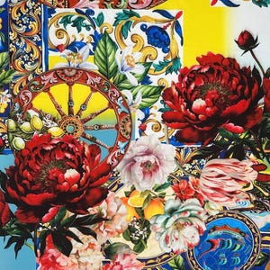 Majolica Floral Fabric: Italian Style Pattern Material