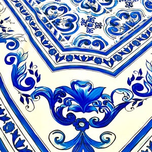 Blue Majolica fabric, Sicilian print Silky Crepe Fabric , Fabric by the yard, Panel Fabric 150100cm // 1.64 1.09 yard image 1