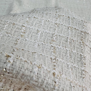White Sparkling Tweed Fabric, Cotton Tweed Black, Pink and Gray,