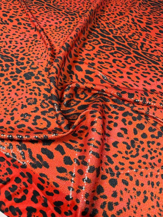 Leopard Print Sequin Fabric, 2- Way Stretch Sequin Fabric By The Yard
