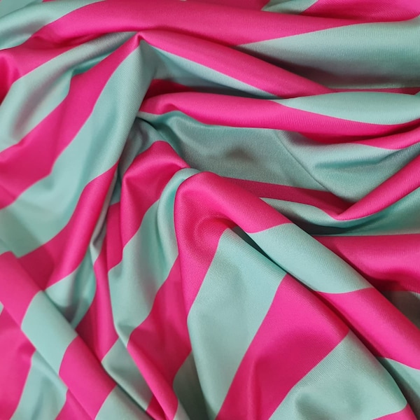 Striped Pattern Fabric, spandex 4-way stretch fabric, Mint green pink striped