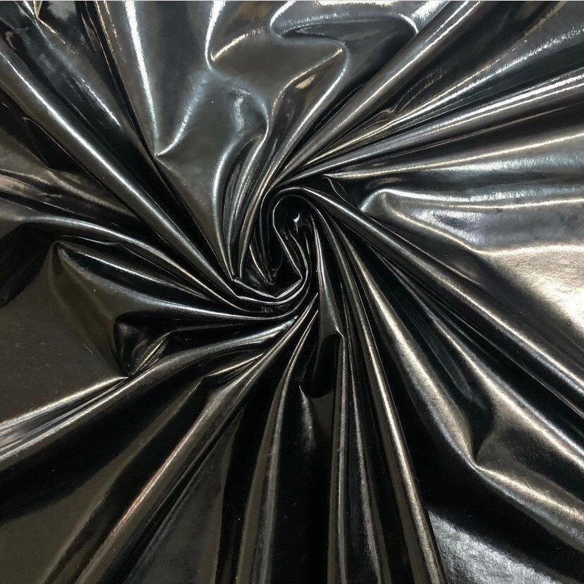 Faux Fake Patent Leather Fabric 4 Way Stretch Shiny Black Etsy UK