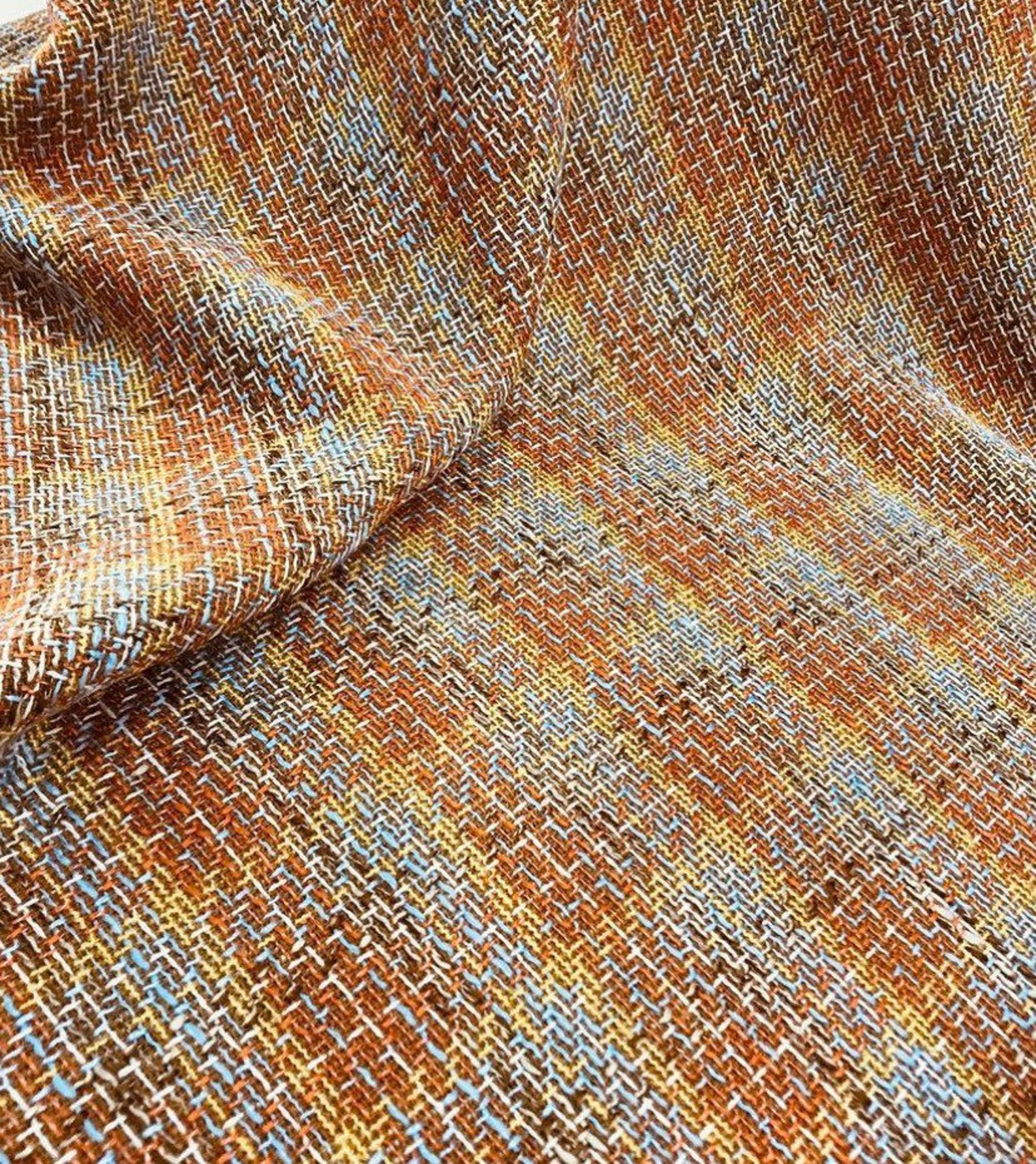 Orange Tweed Fabric Wool Tweed Fabric for Clothing by the Etsy