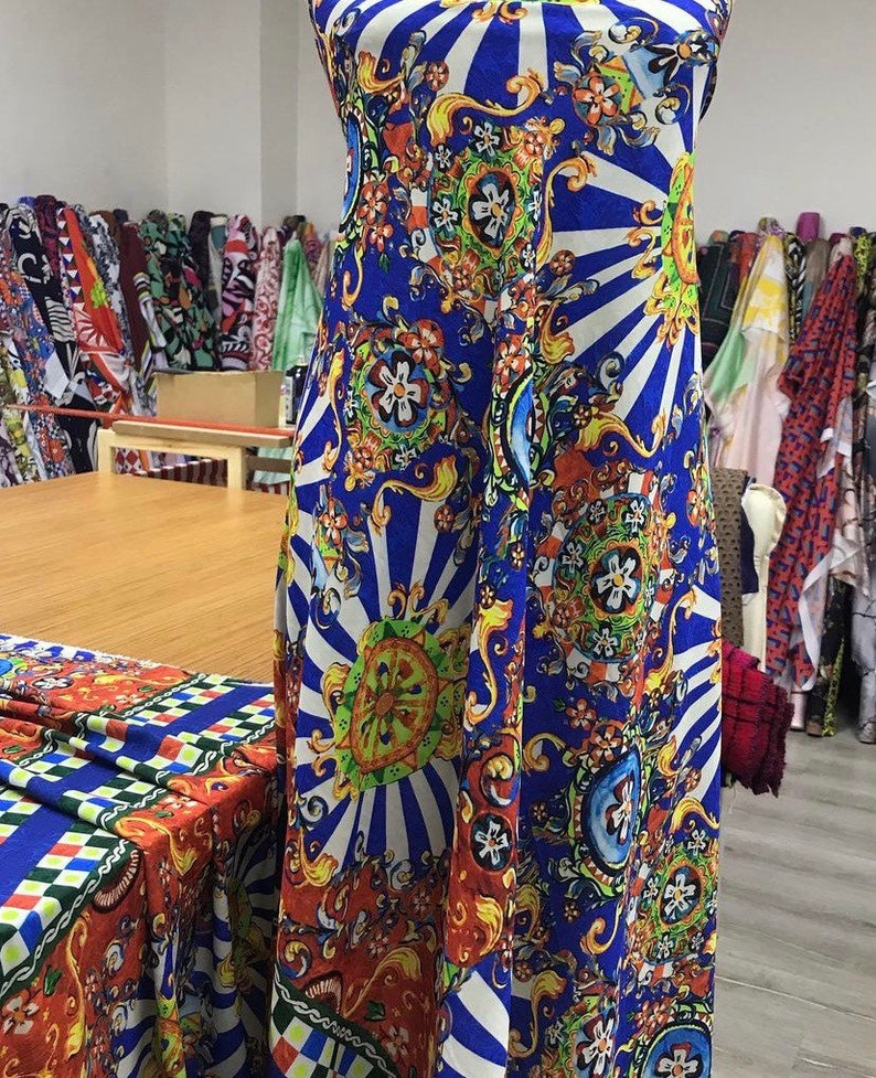 Sicilian Pattern Silky Crepe Fabric Caretto Pattern Fabric Etsy