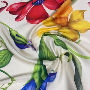 Bold Floral Satin Fabric for Dresses & Blouses