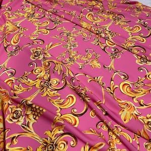 Baroque Print Fabric - Pink and Gold Decorative Material