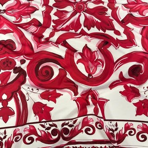 Big Majolica Pattern Fabric, Magenta Red Sicilian Fabric By The Yard