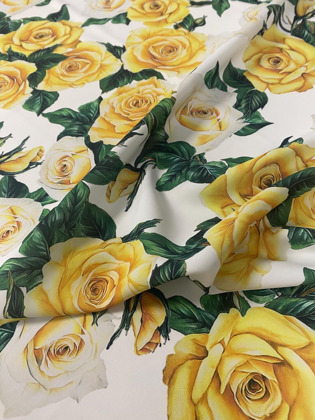 Yellow Rose Floral Fabric: Polyester Craft & Decor Fabric by the Yard ...