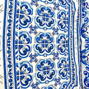Blue Majolica fabric, Sicilian print Silky Crepe Fabric , Fabric by the yard, Panel Fabric 150100cm // 1.64 1.09 yard image 3