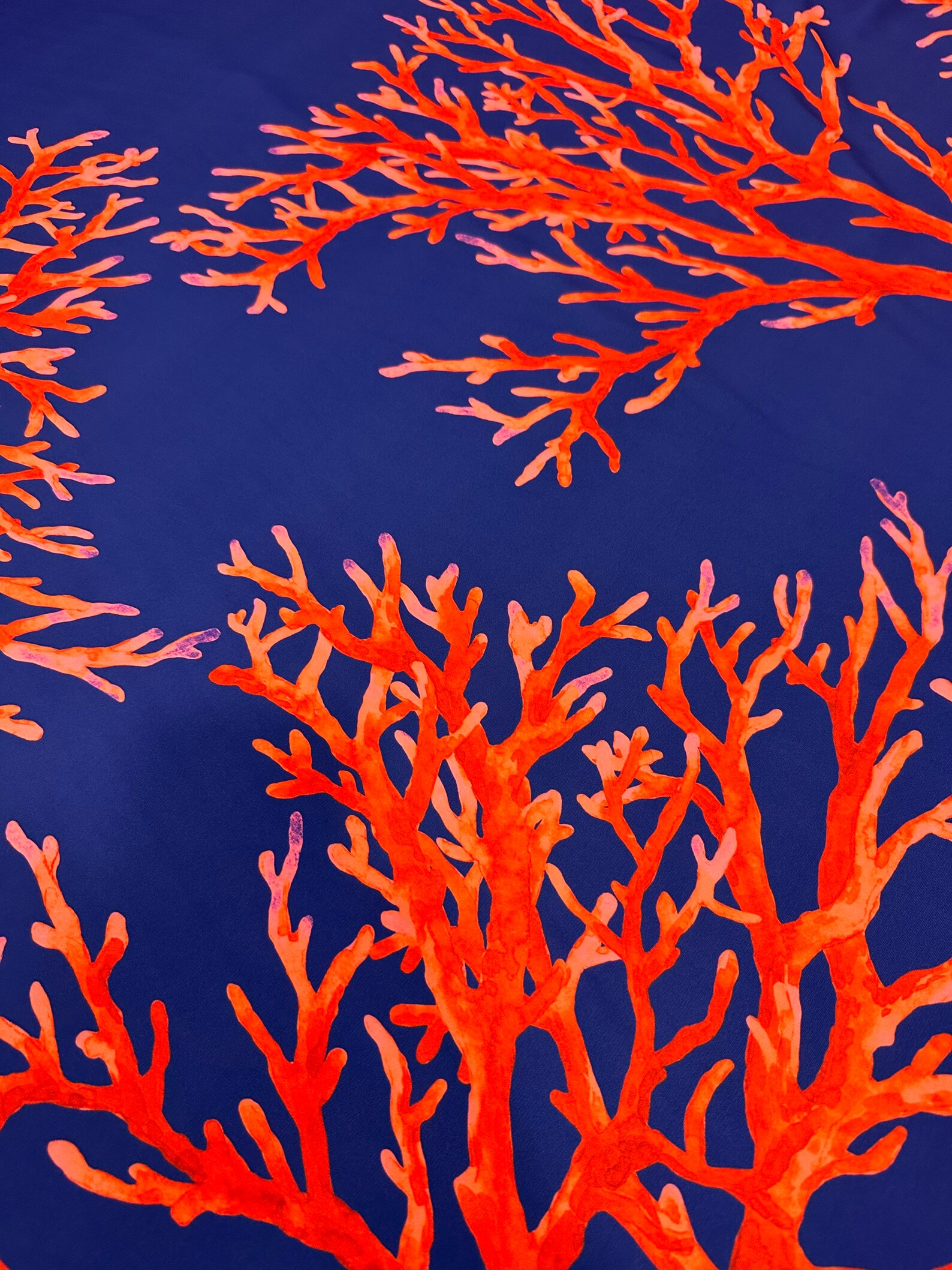 Coral Pattern Fabric Red and Navy Blue Color Silky Crepe - Etsy