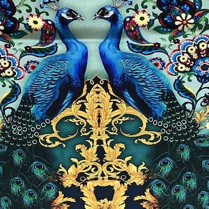 Vintage Peacock Pattern Fabric - Retro Textile for Crafting