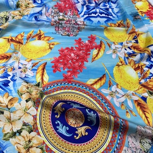 Italian Majolica Print Upholstery Fabric by the Yard, Blue White