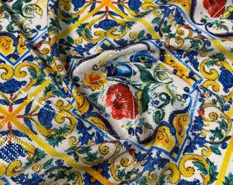 Majolica Pattern Sequin Fabric, 2- Way Stretch Sequin Fabric By The Yard