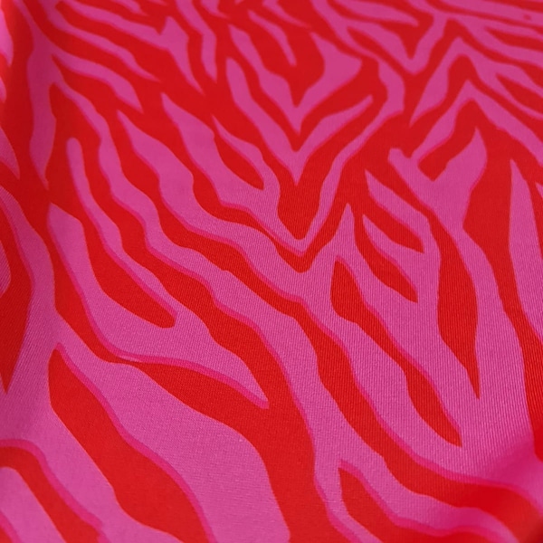Pink Tiger Pattern Fabric, spandex 4-way stretch fabric, Red pink striped fabric