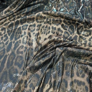 Leopard Print Sequin Fabric, 2-way stretch Sequin Fabric, exotic animal Pattern Fabric, Fabric by the yard