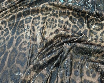 Leopard Print Sequin Fabric, 2-way stretch Sequin Fabric, exotic animal Pattern Fabric, Fabric by the yard