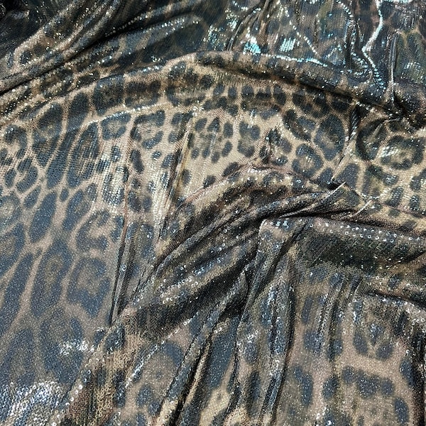 Leopard Print Sequin Fabric, 2-way stretch Sequin Fabric, exotic animal Pattern Fabric, Fabric by the yard