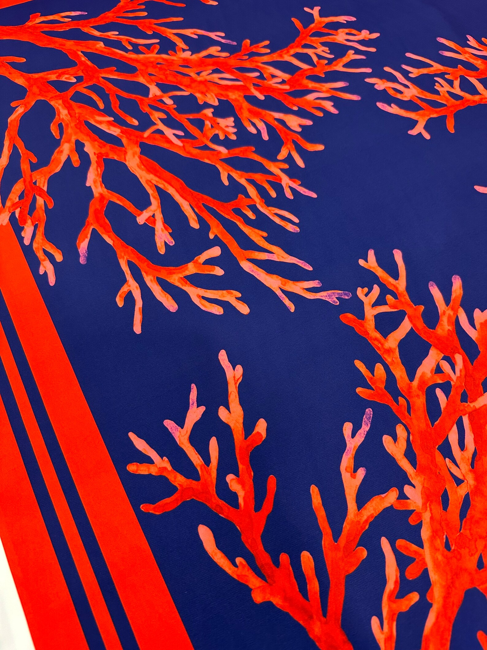 Coral Pattern Fabric Red and Navy Blue Color Silky Crepe - Etsy