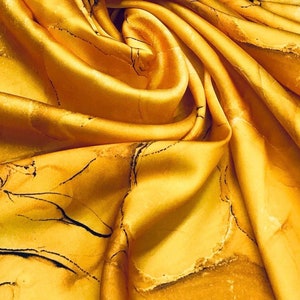 Yellow Silky Satin, Tie dye Pattern Satin Fabric, by the yard