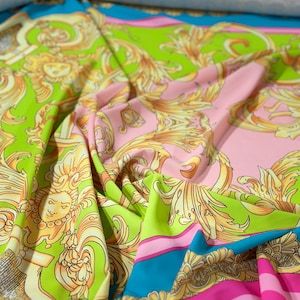 Baroque pattern fabric, Pink Silky Crepe Fabric , Panel Fabric 150*100cm // 1.64 * 1.09 yard