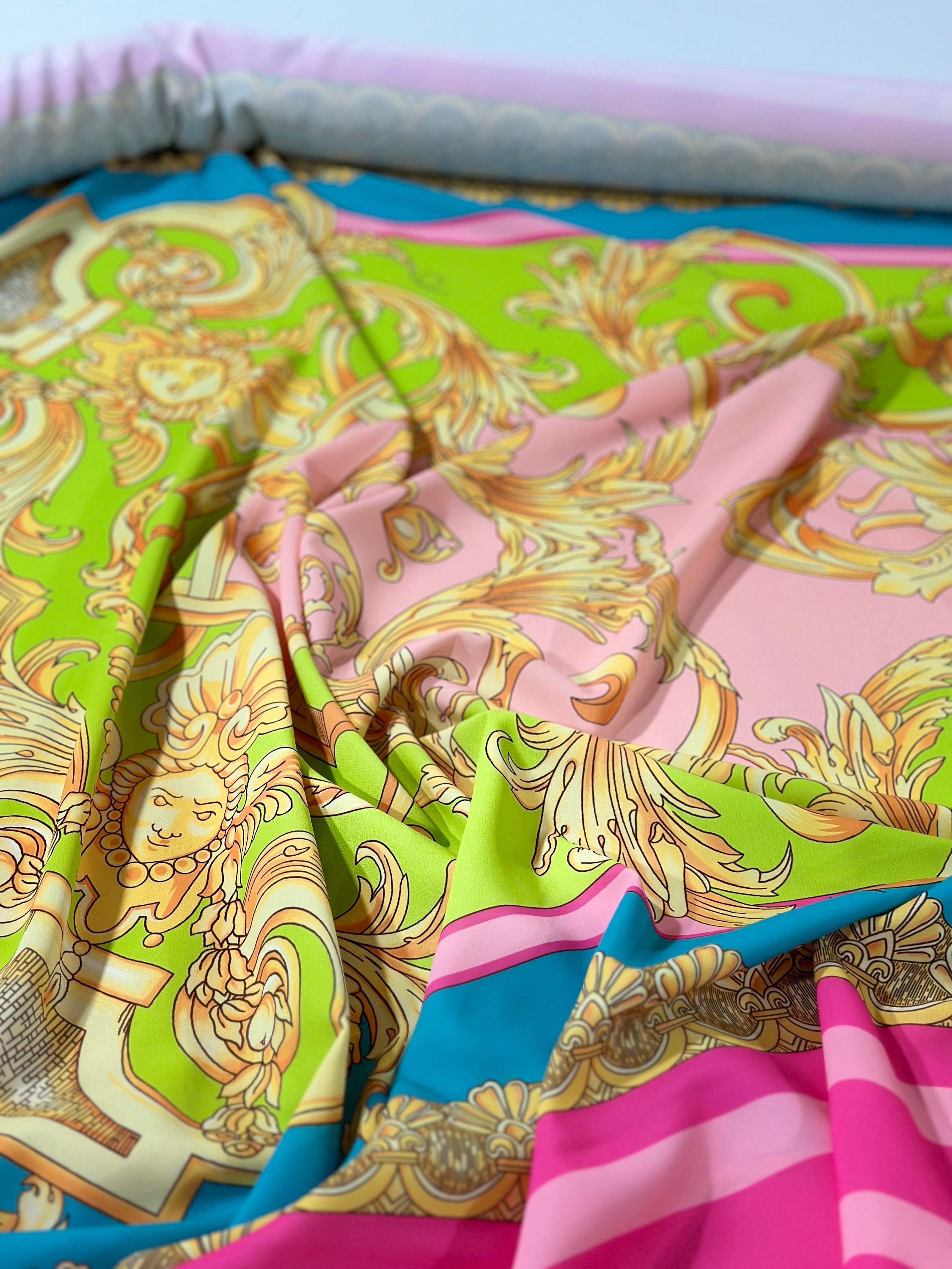 Baroque Pattern Fabric, Pink Silky Crepe Fabric , Panel Fabric