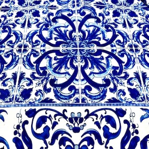 Majolica Blue White Swirl Fabric - Vintage Pattern by the Yard