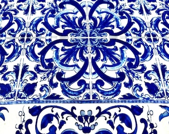 Majolica Blue White Swirl Fabric - Vintage Pattern by the Yard