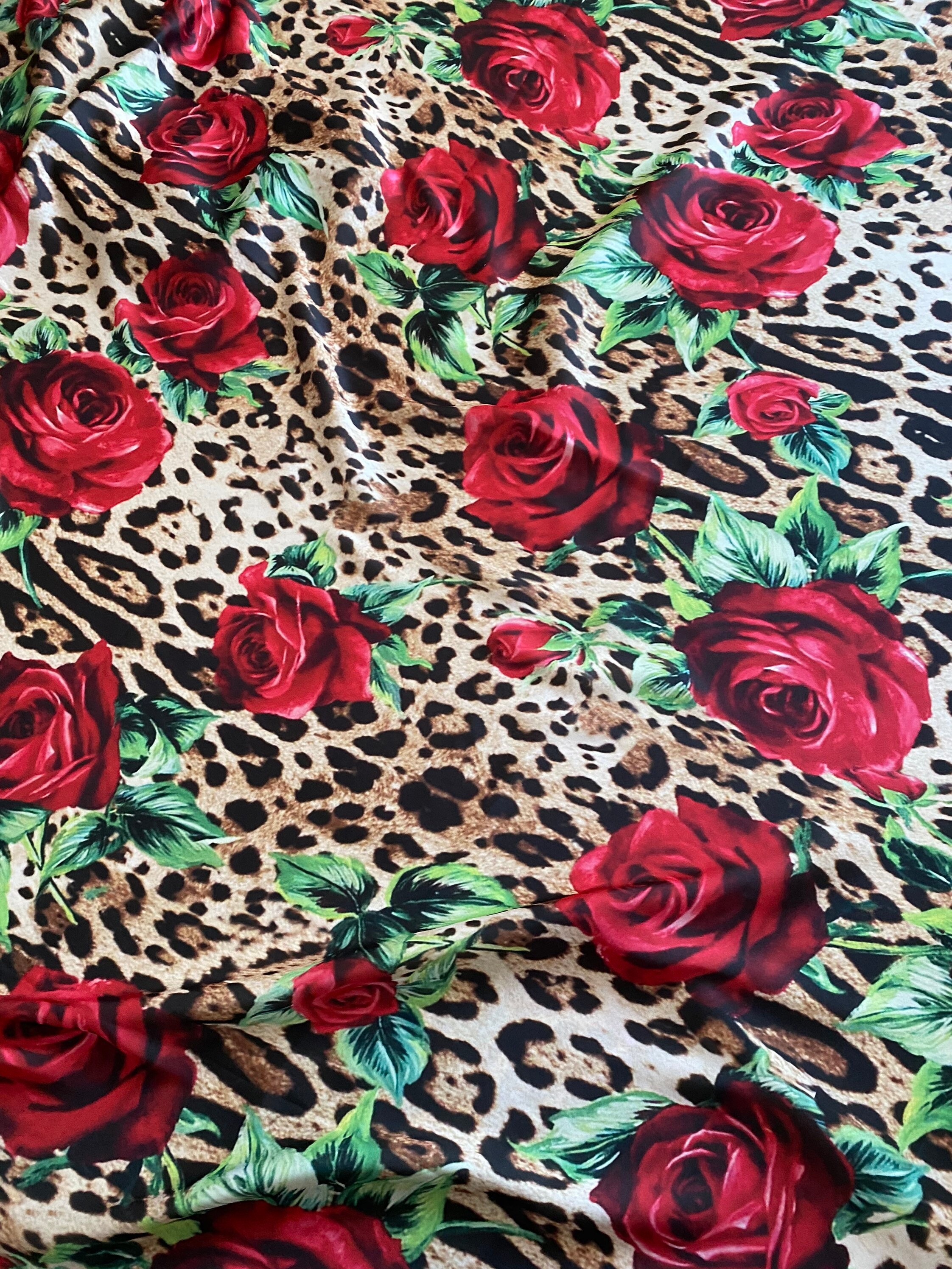 Red Rose Pattern Satin Fabric Leopard Pattern Fabric - Etsy