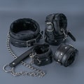 Plush Bondage set, restraints kit, leather bondage, handcuffs, ankle cuffs, Collar and leash product logo