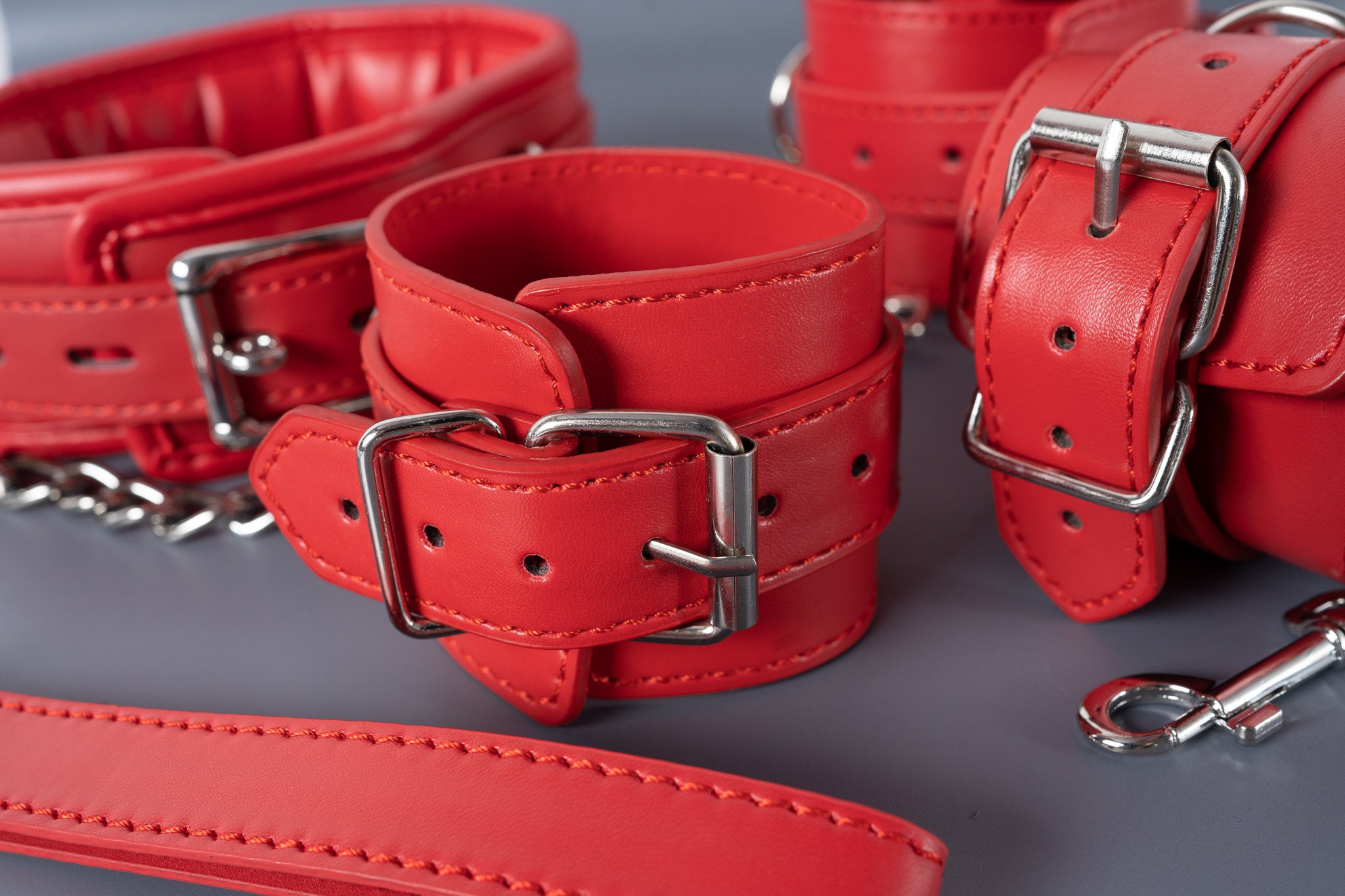 Red Leather Bondage Set Restraints Kit Genuine Leather Etsy UK