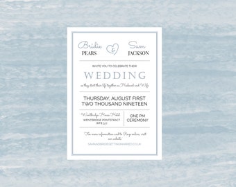 INTRODUCTORY PRICE** Dusty Blue Simple Wedding Invite Editable Template