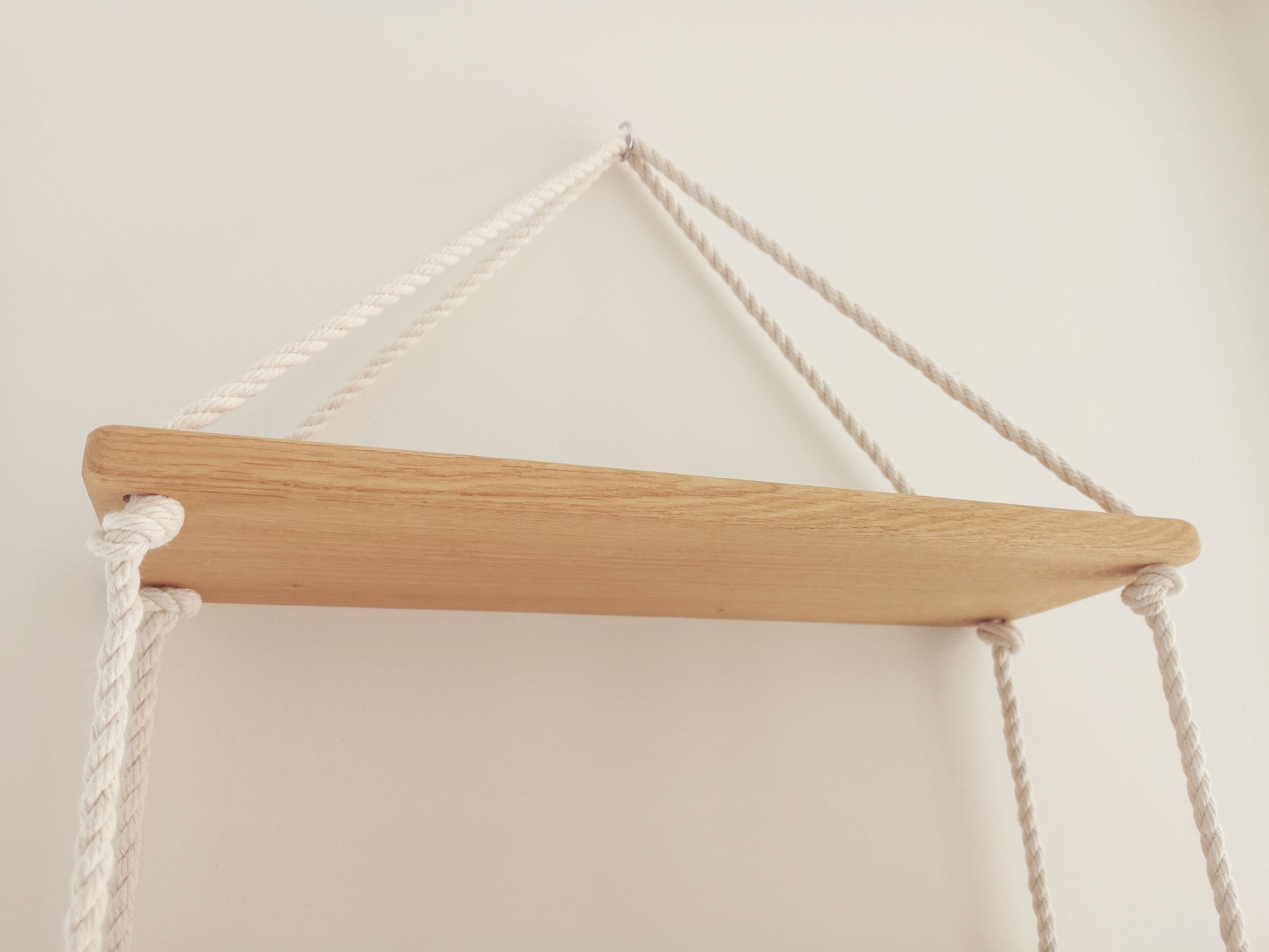3 Tier Hanging Shelf Solid Oak Stained Wood Rope - Etsy UK