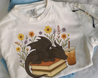 Floral Dragon Book Lover Shirt, Fantasy Reader Bookworm Tee, Bookish Dragon Shirt, Dragon Book Lover, Bookish Gifts, Literary Shirt