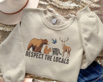 Respect the Locals, Woodland Animals Sweatshirt, Forest Animal Wildlife Crewneck, Vintage Environmental Sweater, Granola Girl, Camping Shirt