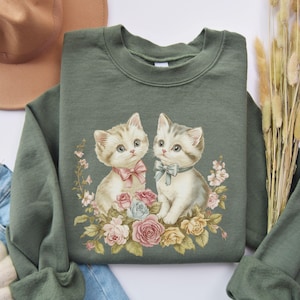 Vintage Kitten With Roses Sweatshirt/vintage Cat Sweatshirt