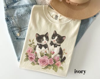Vintage Cat Shirt, Floral Cat Tee, Cat Lover Shirt, Coquette Cat Shirt, 90s Cat Tee, Cat Lady Shirt, Cute Kitten Shirt