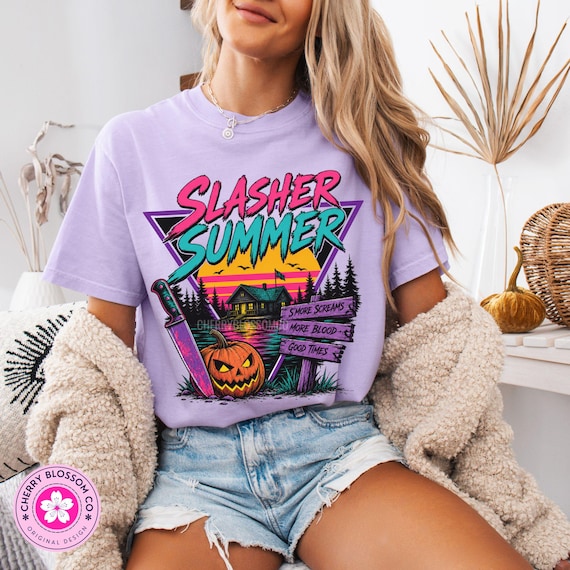 Slasher Summer Shirt, Retro Horror Camp Tee, 80s Halloween, Summerween Shirt, Spooky Camp Tee, Vintage Slasher Aesthetic T-Shirt
