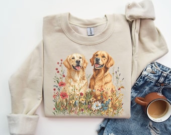 Wildflowers Golden Retriever Sweatshirt, Golden Mama Shirt, Dog Mom Sweatshirt, Cottagecore Sweatshirt, Dog Mom Gift