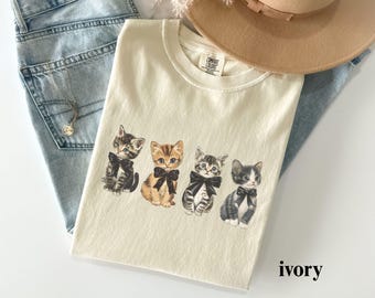 Vintage Coquette Kitten Comfort Colors T-Shirt, Retro Cat Tee, Cute Aesthetic Coquette Shirt, Soft Vintage Style Cat Tee, Cat Lady Shirt